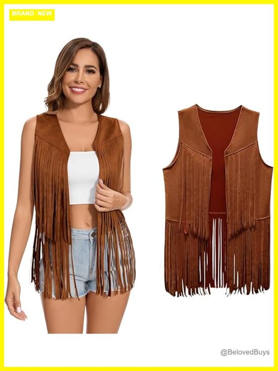 Jackets & Blazers - Vintage 60s 70s Hippie Faux Suede Tassel Fringe Vest Sleeveless Western Cowgirl
